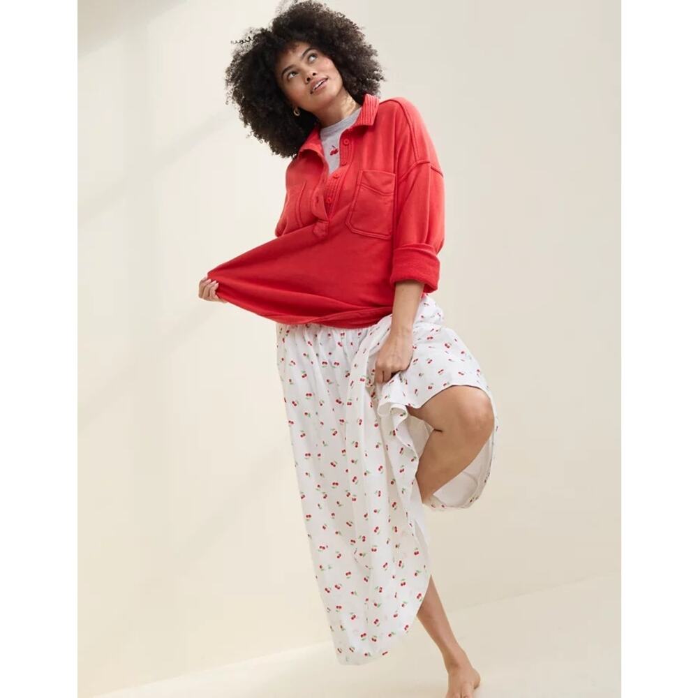 Aerie White Cherry Print "The New Essential" Maxi Skirt